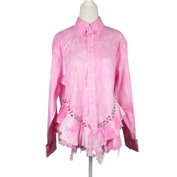 Free People Tricia Fix Pink Heart Washed Top Tie Dye Studded M - Picture 1 of 8